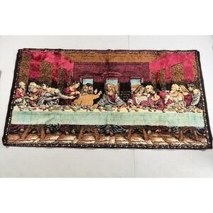 Vintage The Last Supper With Disciples Woven Tapestry Wall Rug 37" x 19.5"